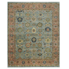 12x15 Blue, Peach, Lime Color Hand Knotted Oushak Wool Oriental Rug