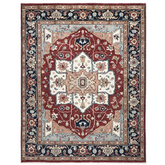 9x12 Rust, Ivory, Blue Color Hand Knotted Oushak Wool Oriental Rug