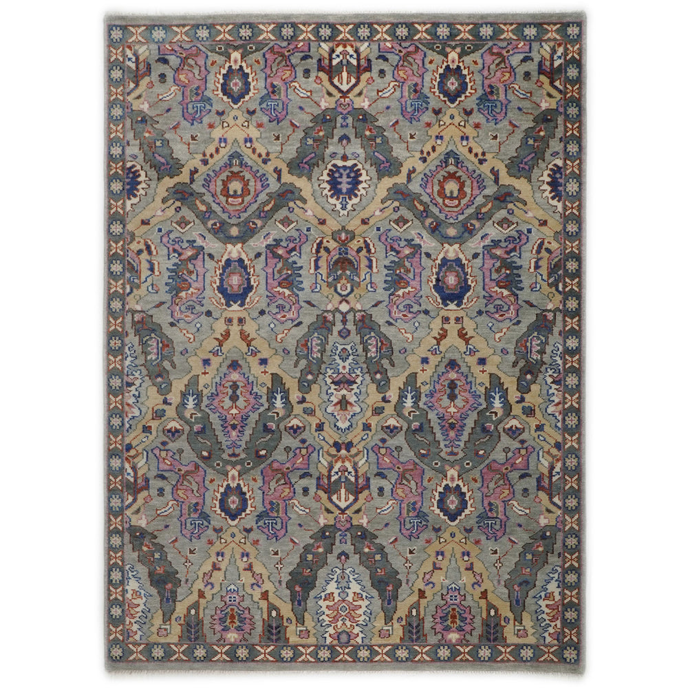 9x12 Gray, Tan, Rose Color Hand Knotted Oushak Wool Oriental Rug