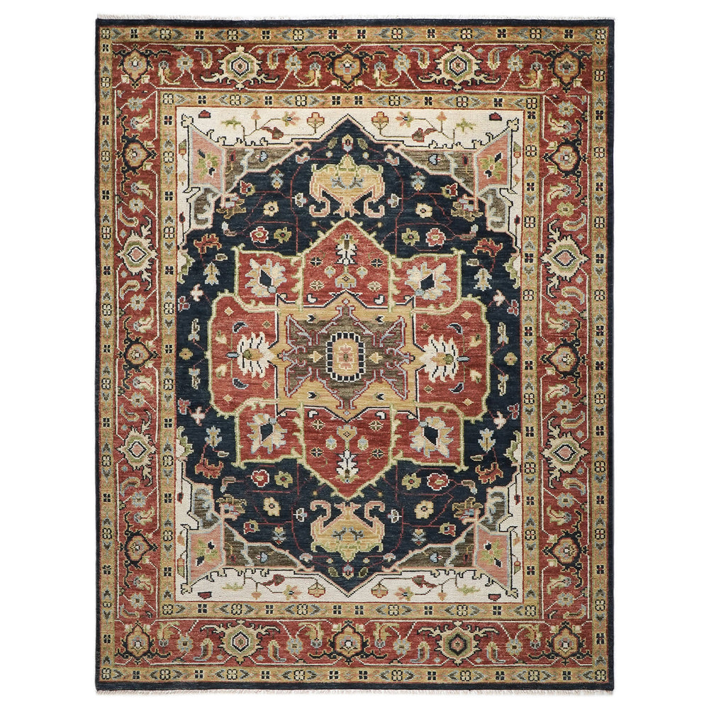9x12 Blue, Burnt Orange, Ivory Color Hand Knotted Oushak Wool Oriental Rug