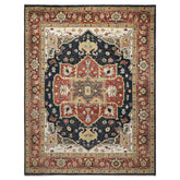 9x12 Blue, Burnt Orange, Ivory Color Hand Knotted Oushak Wool Oriental Rug