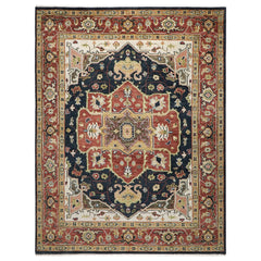 9x12 Blue, Burnt Orange, Ivory Color Hand Knotted Oushak Wool Oriental Rug