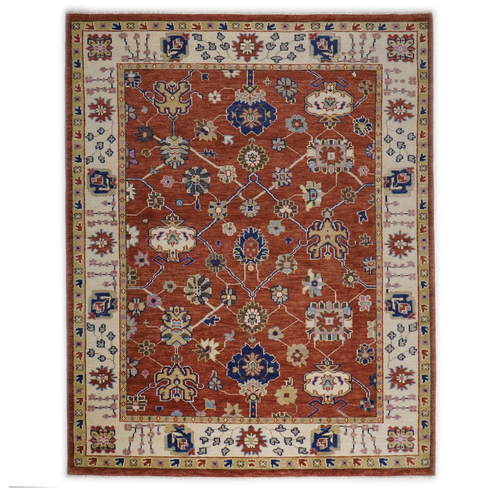 9x12 Burnt Orange, Beige, Tan Color Hand Knotted Oushak Wool Oriental Rug