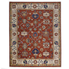 9x12 Burnt Orange, Beige, Tan Color Hand Knotted Oushak Wool Oriental Rug