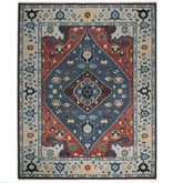 9x12 Blue, Burnt Orange, Beige Color Hand Knotted Oushak Wool Traditional Oriental Rug