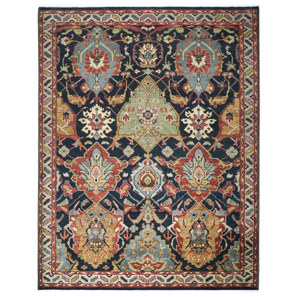 9x12 Blue, Burnt Orange, Gold Color Hand Knotted Oushak Wool Oriental Rug