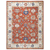 9x12 Burnt Orange, Ivory, Navy Color Hand Knotted Oushak Wool Oriental Rug