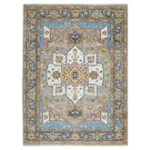 9x12 Beige, Tan, Ivory Color Hand Knotted Oushak Wool Oriental Rug