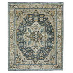 9x12 Blue, Gray, Beige Color Hand Knotted Oushak Wool Oriental Rug