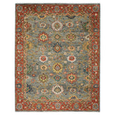 9x12 Blue, Gray, Burnt Orange Color Hand Knotted Oushak Wool Oriental Rug