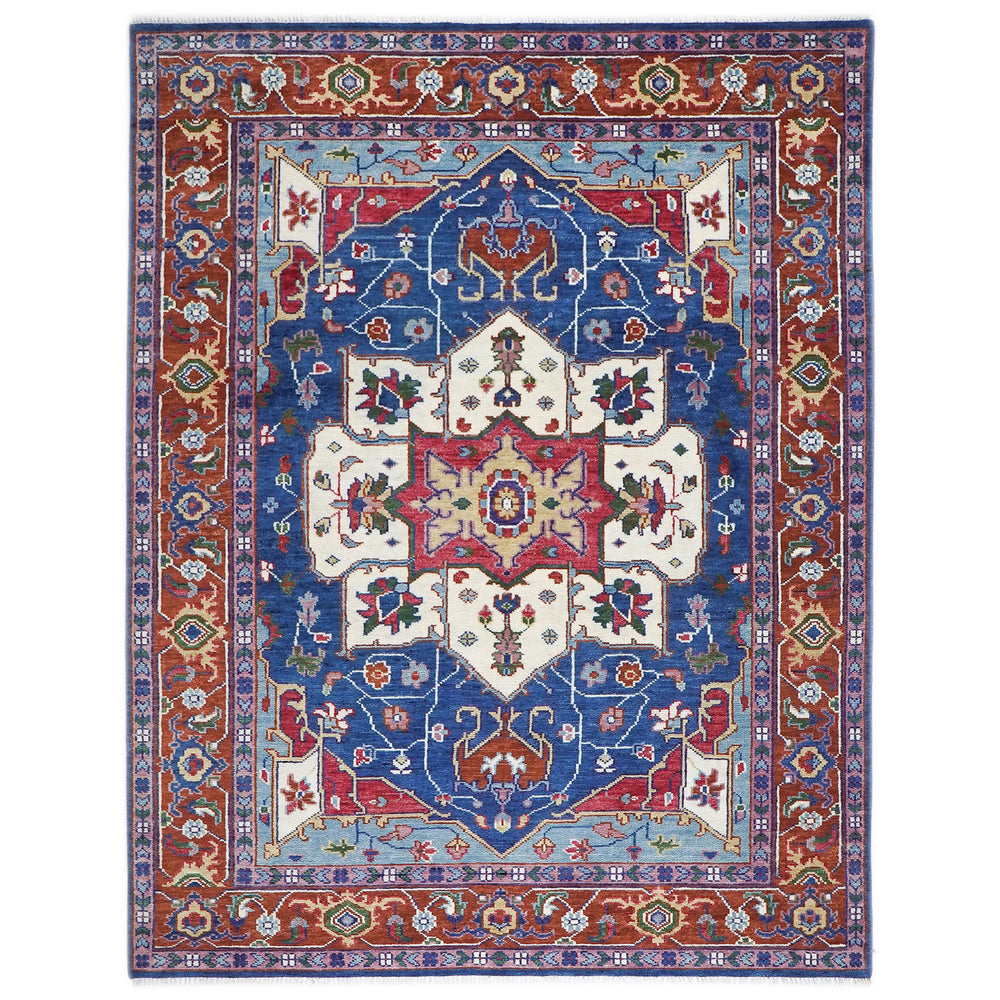 9x12 Navy, Burnt Orange, Ivory Color Hand Knotted Oushak Wool Oriental Rug
