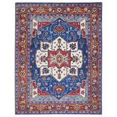 9x12 Navy, Burnt Orange, Ivory Color Hand Knotted Oushak Wool Oriental Rug