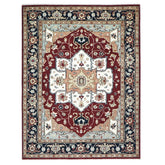9x12 Rust, Ivory, Blue Color Hand Knotted Oushak Wool Oriental Rug