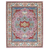 9x12 Pink, Celadon, Blue Color Hand Knotted Oushak Wool Oriental Rug
