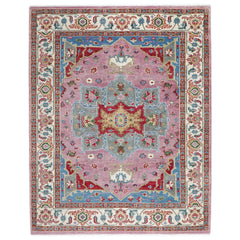 9x12 Pink, Celadon, Blue Color Hand Knotted Oushak Wool Oriental Rug