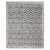 9x12 Blue, Beige, Rust Color Hand Knotted Oushak Wool Transitional Oriental Rug