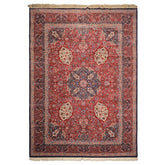 10x14 Red, Navy, Ivory Color Hand Knotted Pak Persian Wool & Silk Traditional Oriental Rug