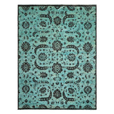 9x12 Turquoise, Dark Chocolate, Color Hand Knotted Oushak Wool Traditional Oriental Rug