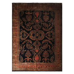 Palace Royal Blue, Rose, Aqua Color Hand Knotted Sarouk New Zealand Wool Traditional Oriental Rug