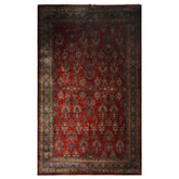 Runner Rusty Red, Navy, Mint Color Hand Knotted Sarouk New Zealand Wool Traditional Oriental Rug