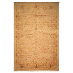 Palace Tan, Gold, Turquoise Color Hand Knotted Oushak Wool Transitional Oriental Rug