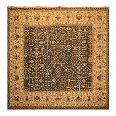 Square Charcoal, Tan, Rust Color Hand Knotted Soumak Wool Transitional Oriental Rug