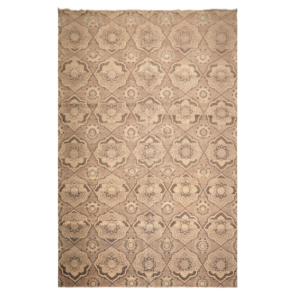 9x13 Taupe, Beige, Brown Color Hand Knotted Oushak Wool Transitional Oriental Rug