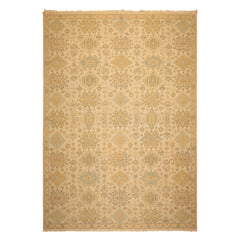 9x12 Beige, Mint, Peach Color Hand Knotted Soumak Wool Transitional Oriental Rug