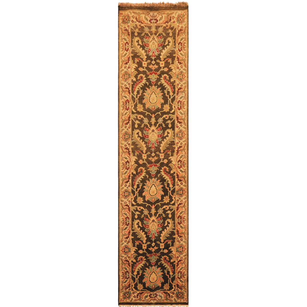 Multi Size Brown Gold Aqua Color Hand Knotted Agra Wool Traditional Oriental Rug