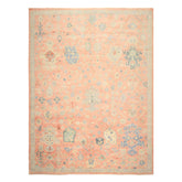 9x12 Blush, Blue, Mint Color Hand Knotted Oushak Wool Transitional Oriental Rug