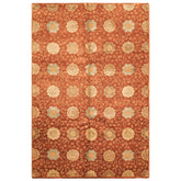 6x9 Burnt Orange, Mint, Blue Color Hand Knotted Tibetan Wool & Bamboo Silk Transitional Oriental Rug