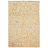 6x9 Beige, Aqua, Light Blue Color Hand Knotted Oushak Wool Transitional Oriental Rug