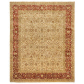 8x10 Beige, Burnt Orange, Mint Color Hand Knotted Agra Wool Traditional Oriental Rug