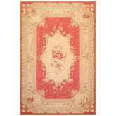 6x9 Fuschsia, Beige, Mint Color Hand Knotted French Aubusson Needlepoint Wool Traditional Oriental Rug