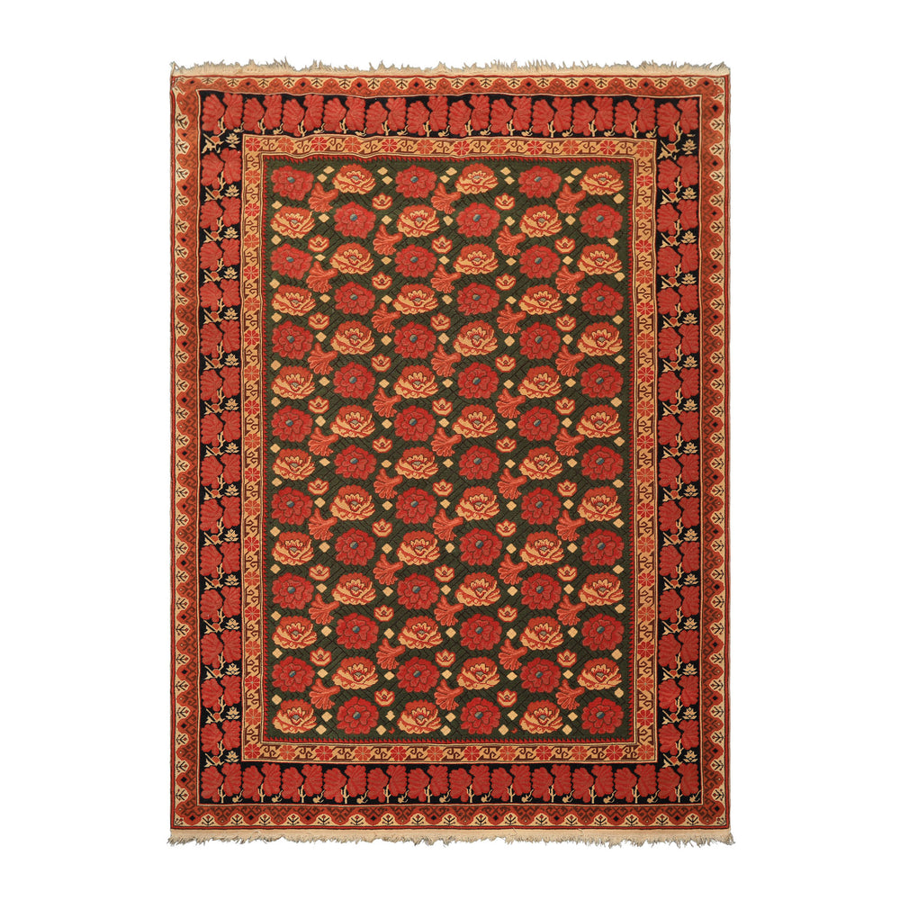 6x9 Green, Rose, Charcoal Color Hand Knotted Wool Traditional Oriental Rug