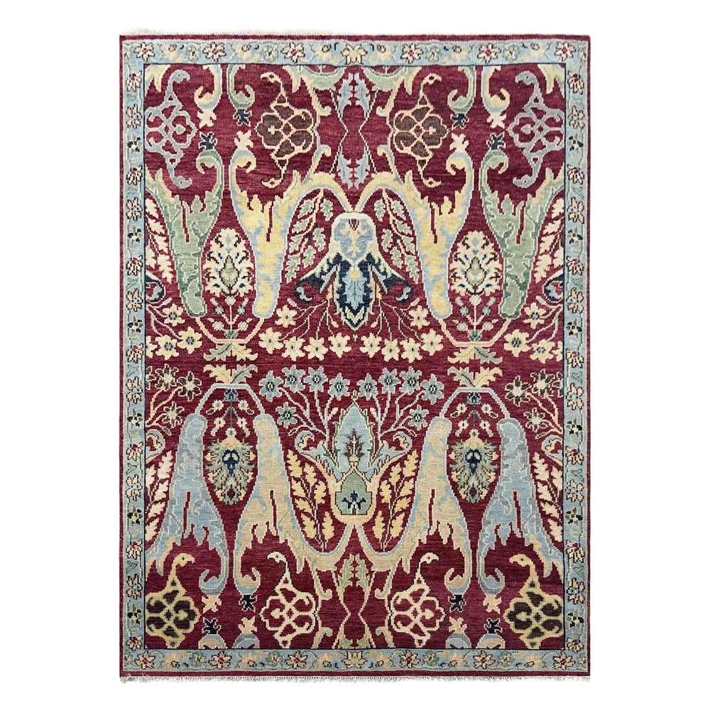 9x12 Wine, Mint, Blue Color Hand Knotted Oushak Wool Oriental Rug