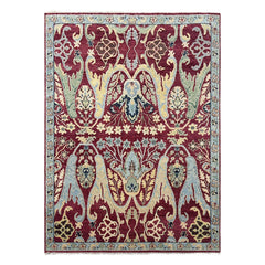 9x12 Wine, Mint, Blue Color Hand Knotted Oushak Wool Oriental Rug