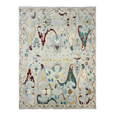 Multi Size Mint Gray Ivory Color Hand Knotted Oushak Wool Oriental Rug