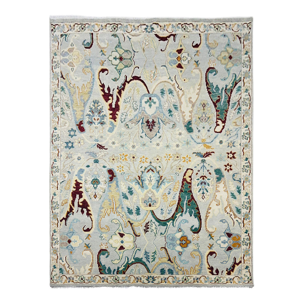 Multi Size Mint Gray Ivory Color Hand Knotted Oushak Wool Oriental Rug
