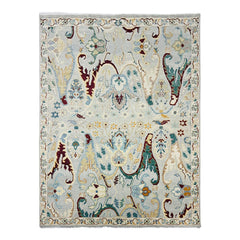 Multi Size Mint Gray Ivory Color Hand Knotted Oushak Wool Oriental Rug
