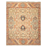 8x10 Beige, Rust, Sage Color Hand Knotted Oushak 100% Wool Oriental Rug