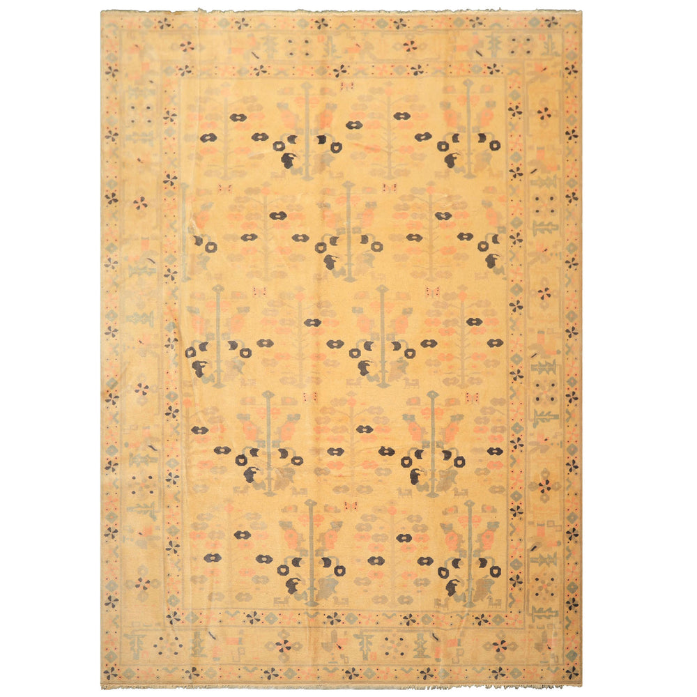 8x11 Ivory, Gray, Blush Color Hand Knotted Turkish Oushak Wool Transitional Oriental Rug