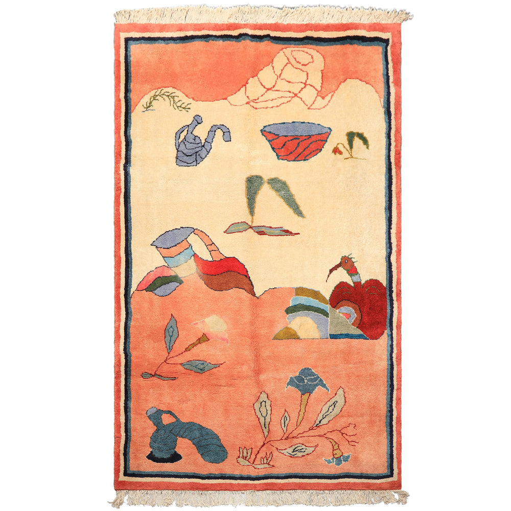 6x9 Ivory, Blush, Red Color Hand Knotted Gabbeh Wool Modern & Contemporary Oriental Rug