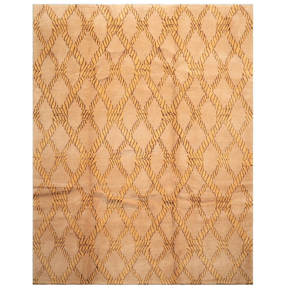 8x10 Tan, Gold, Chocolate Color Hand Knotted Tibetan Wool Transitional Oriental Rug