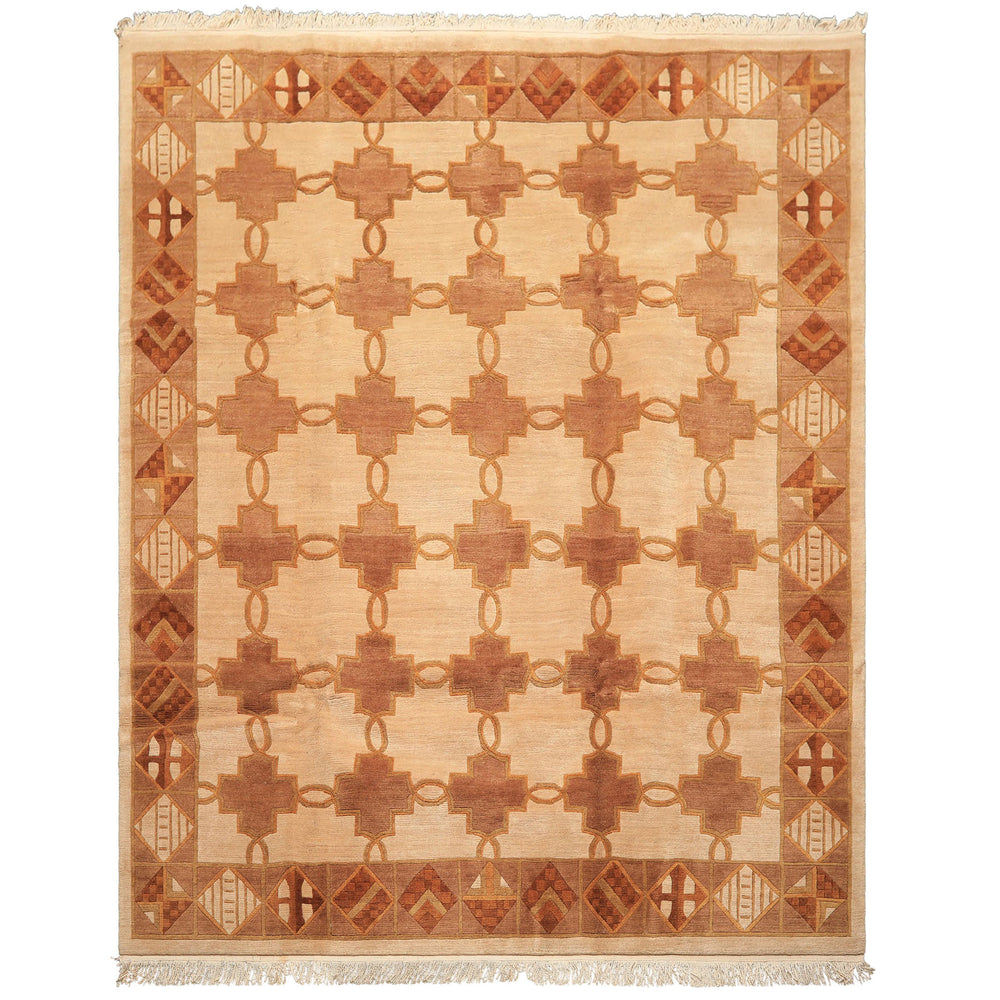 8x10 Beige, Brown, Olive Color Hand Knotted Tibetan Wool Oriental Rug