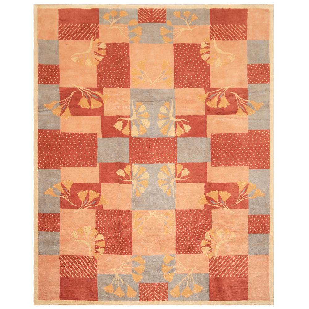 8x10 Blush, Rose, Blue Color Hand Knotted Tibetan Wool Transitional Oriental Rug