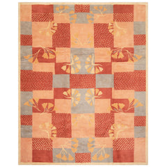 8x10 Blush, Rose, Blue Color Hand Knotted Tibetan Wool Transitional Oriental Rug