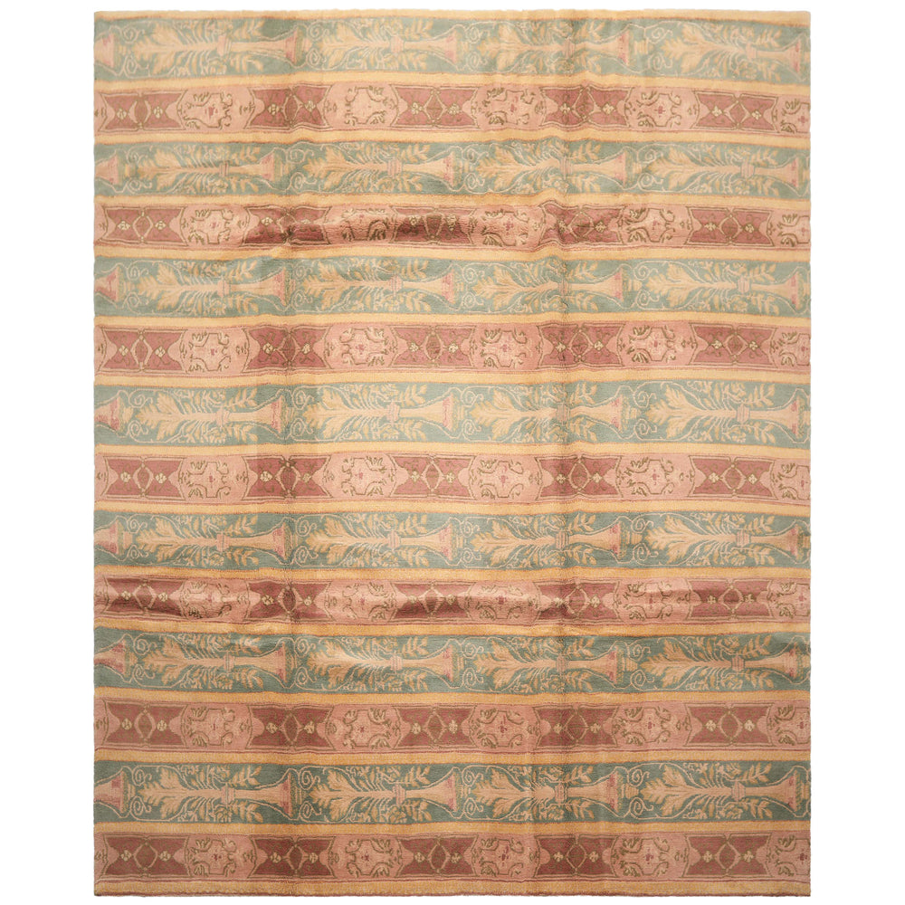 8x10 Blush, Aqua, Gold Color Hand Knotted Tibetan Wool Transitional Oriental Rug