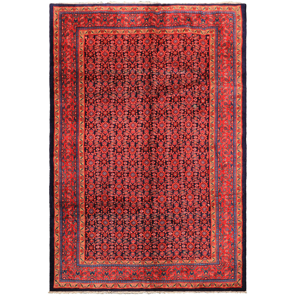 7x10 Navy, Coral, Aqua Color Hand Knotted Mahal Sarouk Wool Traditional Oriental Rug