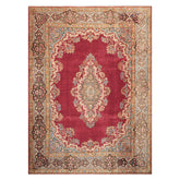 10x14 Coral, Aubergine, Aqua Color Hand Knotted Kerman Wool Traditional Oriental Rug